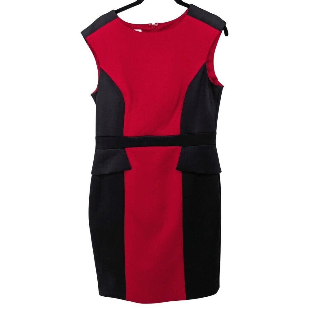 London Times Sheath Dress 10 Red Black Colorblock Sleeveless Office Holiday